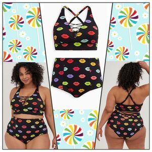 Torrid Bikini Wireless XO Triangle Swim Top High-Rise Strappy Back Bottom 1X